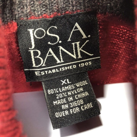 Jos A Bank Mens Size XL Lambs Wool Blend 1/4 Zip Red Sweater Mock Neck Pullover - Picture 7 of 14